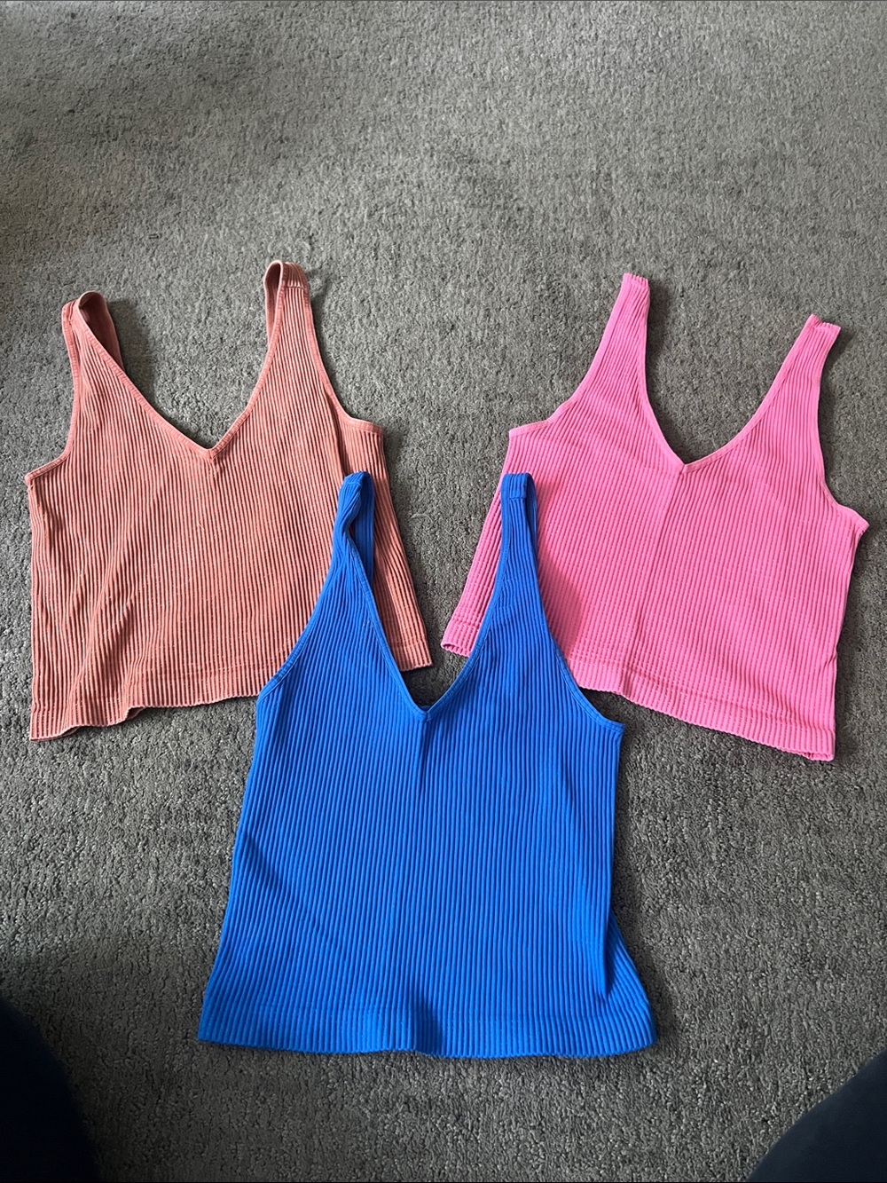 Nikibiki Ribbed V-Neck Tank Trio - Blue, Pink, Peach